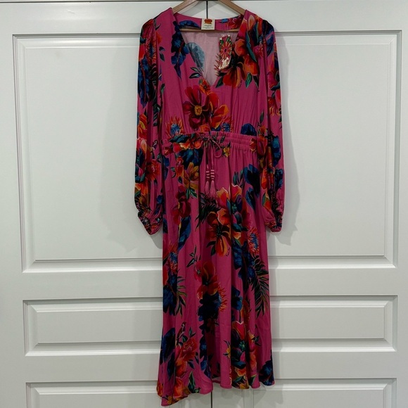 FARM RIO Long Sleeve Printed Midi Dress - Size Small -‎ NWT - Picture 3 of 8